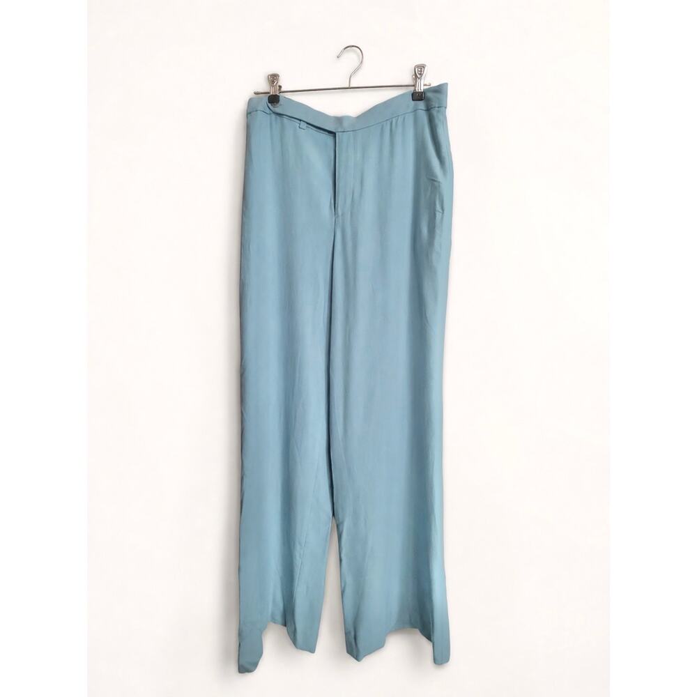 Vintage Lauren Ralph Lauren 100% Silk Sea Blue High Rise Wide Leg Pants Sz 8 NWT - Picture 2 of 12